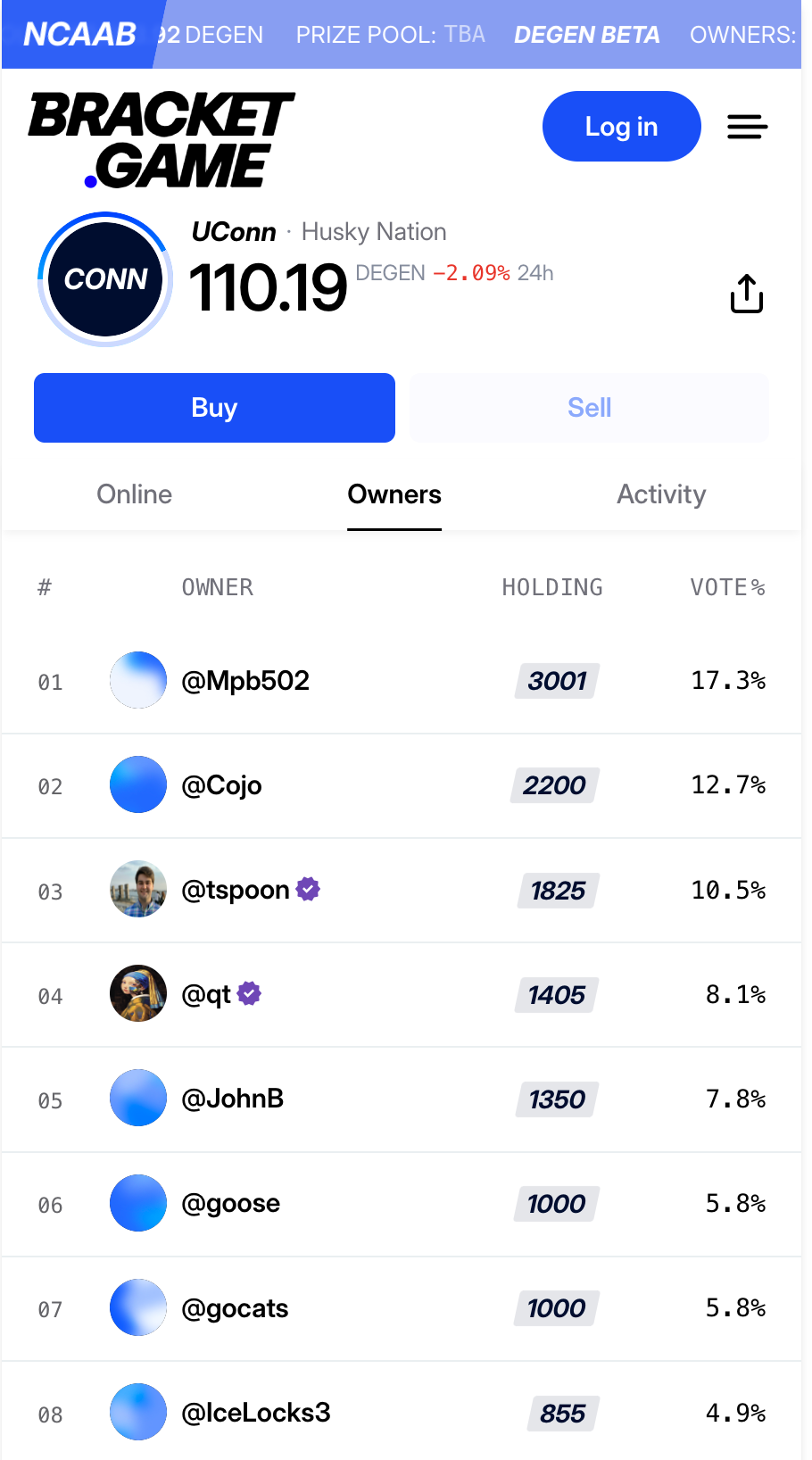 A screen showing examples of what it looks like to participate in the bracket game.