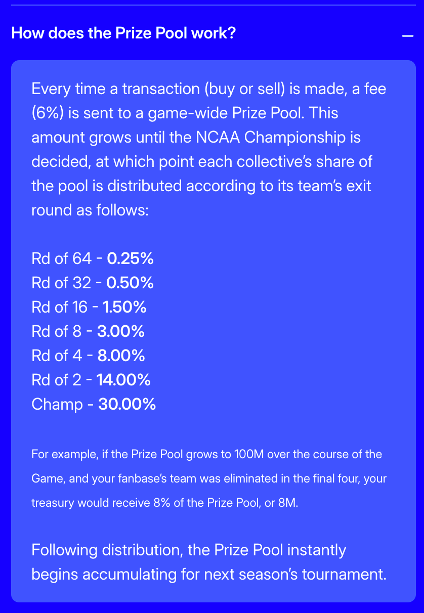 An image of the breakdown of how the payouts work in the bracket.game